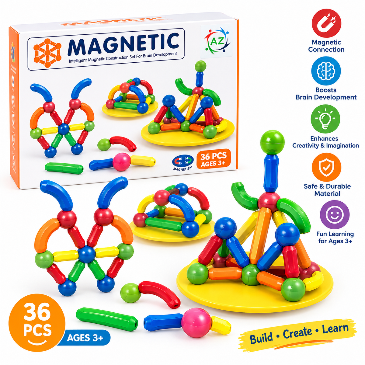 36 PCS Magnetic Construction Set for Kids – Creative Building & Educational Learning Toy, Ages 3+