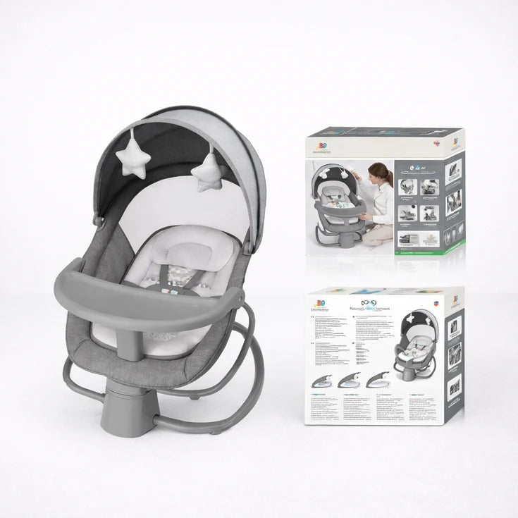 Multifunctional Baby Rocker with Feeding Tray and Canopy