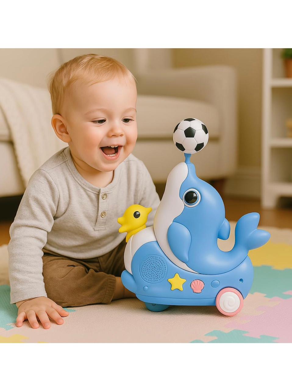 Musical Dolphin Bump & Go Toy with Lights and Sound